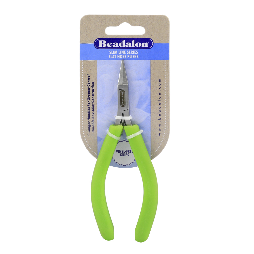 Designer Series Slim Flat Nose Pliers, Lime Green Vinyl-Free Grips, Stainless Steel, Box Joint, Double Leaf Springs, 5.75 in / 14.6 cm - Image 2