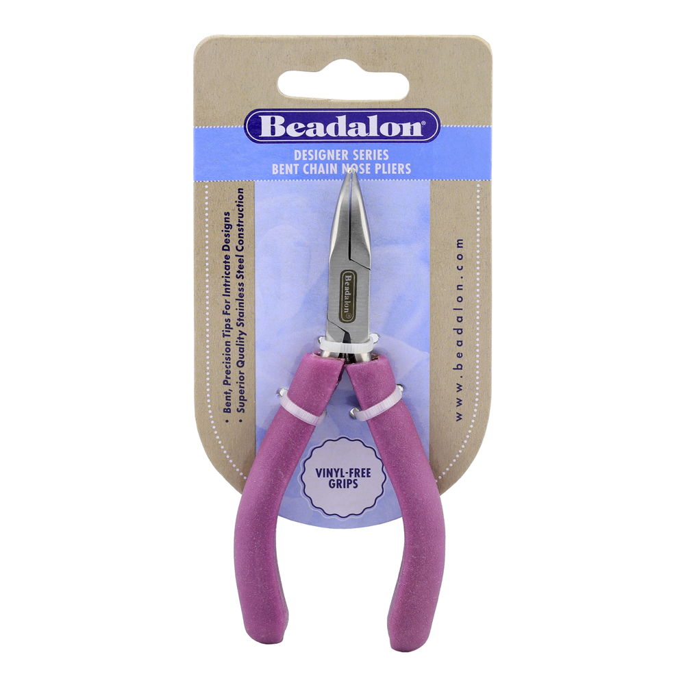 Designer Series Bent Chain Nose Pliers, Purple Vinyl-Free Grips, Stainless Steel, Box Joint, Double Leaf Springs, 4.75 in / 12 cm - Image 2