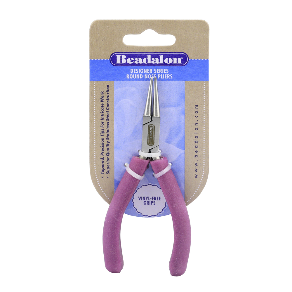 Designer Series Round Nose Pliers, Purple Vinyl-Free Grips, Stainless Steel, Box Joint, Double Leaf Springs, 4.75 in / 12 cm - Image 2