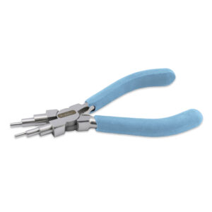 Designer Series Stepped Bail-Making Pliers, Pacific Blue Vinyl-Free Grips, Stainless, Dbl Leaf Sprg, 6 Loop 9,8,6,5,3,2 mm / 0.35,0.31,0.23,0.20,0.12,0.08 in, 6.25 in/15.9 cm