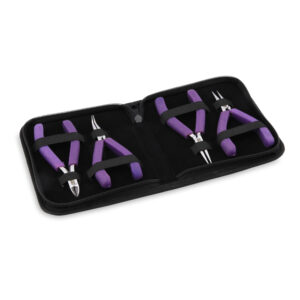 Designer Series Artistic Wire Glimmer Pliers Kit, Lavender Speckle Vinyl-Free Grips, Chain, Bent Chain, Round, Semi-Flush Cutter, 4.75 in / 12 cm ea, 4 pc with Zip Pouch