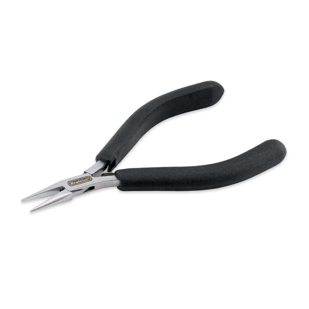 Designer Series Slim Chain Nose Pliers, Black Vinyl-Free Grips, Stainless Steel, Box Joint, Double Leaf Springs, 5.75 in / 14.6 cm