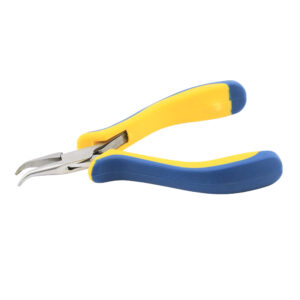 Designer Series Ergo Bent Chain Nose Pliers, Yellow & Blue Vinyl Free Grips, Stainless Steel Box Joint, 5.25 in / 13.3 cm