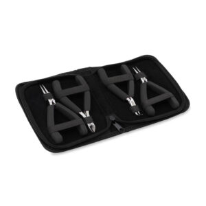 Designer Series Pliers Kit, Black Vinyl-Free Grips, Chain Nose, Bent Chain Nose, Round Nose, Semi-Flush Cutter, 4.75 in / 12 cm each, 4 pc with Zip Pouch
