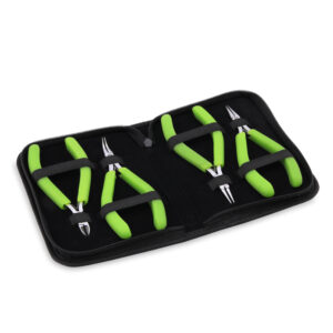 Designer Series Slim Pliers Kit, Lime Green Vinyl-Free Grips, Stainless Steel, Chain Nose, Bent Chain Nose, Round Nose, Semi-Flush Cutter, 5.75 in / 14.6 cm, 4 pc w/ Zip Pouch