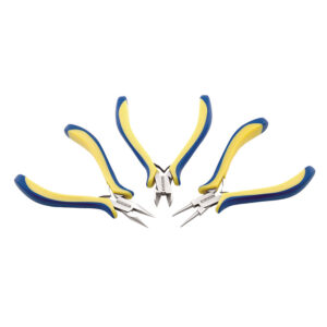 Designer Series Ergo Tool Kit, Yellow & Blue Vinyl Free Grips, Chain Nose Pliers, Round Nose Pliers, Semi-Flush Cutter, Stainless Steel Box Joint, 5.25 in / 13.3 cm, 3 pc