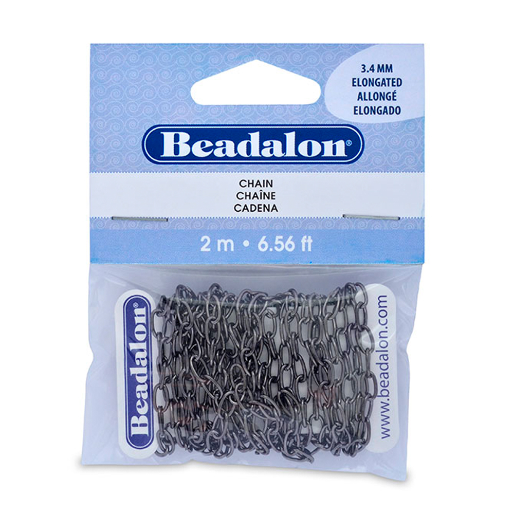 Chain, 3.4 mm / .236 in Elongated, Hematite Color, 2 m / 6.56 ft