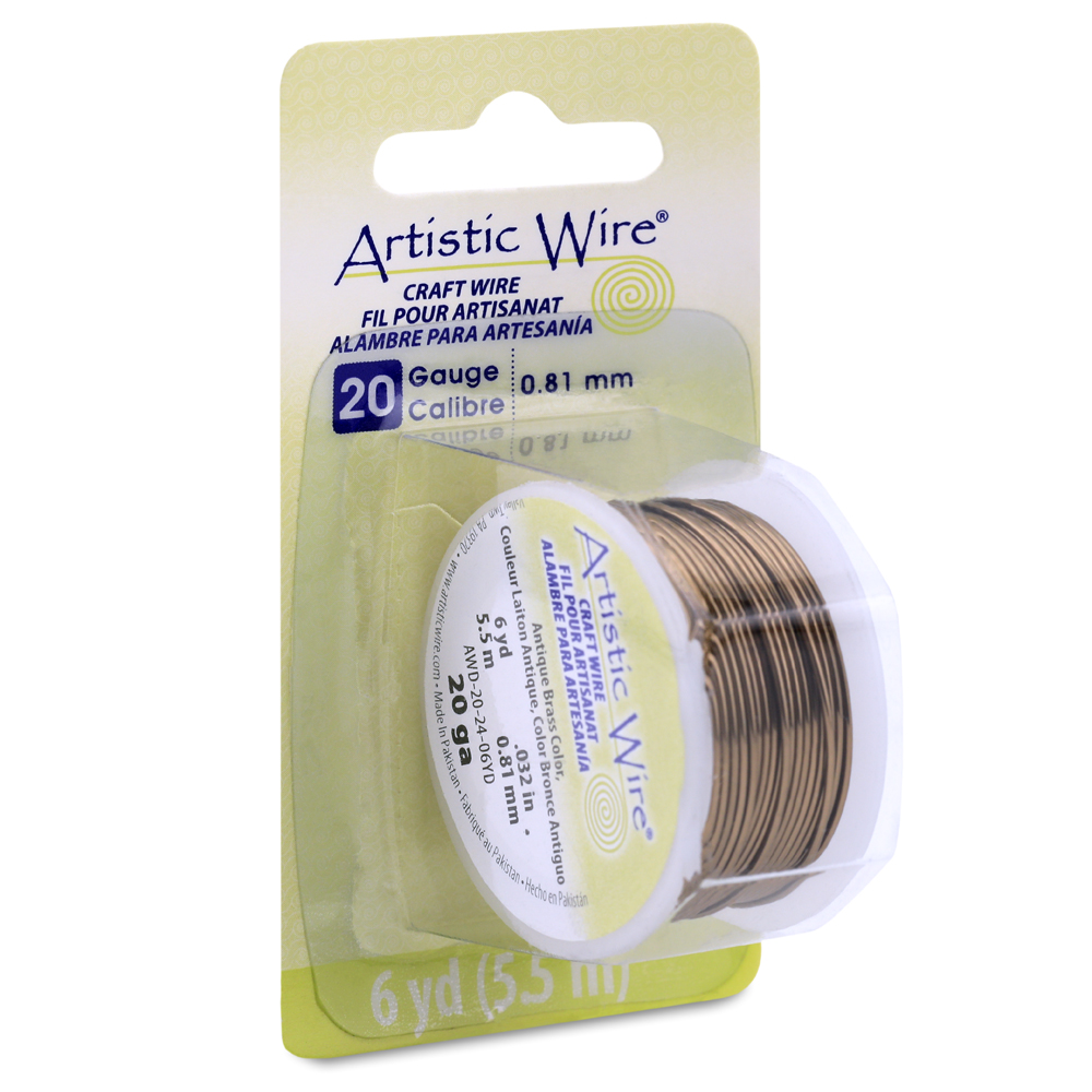 Artistic Wire, 20 Gauge / .81 mm Tarnish Resistant Colored Copper Craft Wire, Antique Brass Color, 6 yd / 5.5 m