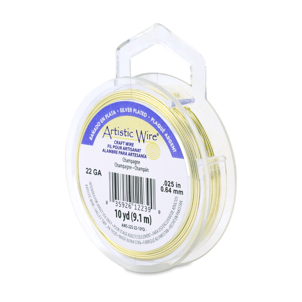 Artistic Wire, 22 Gauge / .64 mm Silver Plated Tarnish Resistant Colored Copper Craft Wire, Champagne, 10 yd / 9.1 m