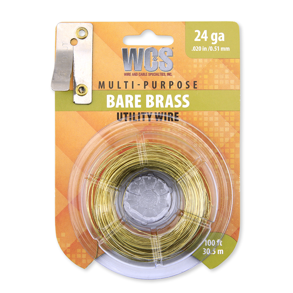 Bare Brass Utility Wire, 24 Gauge, .020 in / 0.51 mm, 100 ft / 30.5 m Dispenser