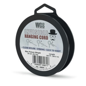 Invisible Hanging Cord, Clear Nylon, Max Picture Weight 20 lb / 9.0 kg, Approx Break Strength 80 lb / 36.2 kg, 100 ft /30.4 m